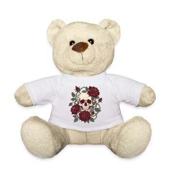 Skull & Roses – Gothic Skull Flower Design - Teddy Bear - white - Front