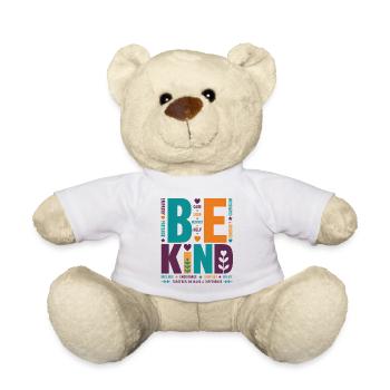 Be Kind – Colorful Typography Statement Word Stack - Teddy Bear - white - Front