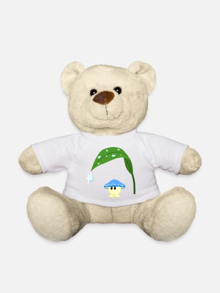 Blue Mushroom - Teddy Bear - white