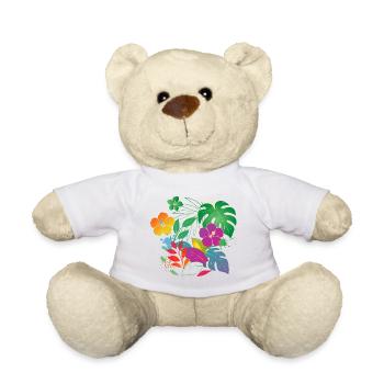 Tropical Flowers and Leaves Design - Teddy Bear - white - Front