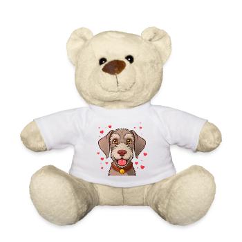 Deutsch-Drahthaar-Hund (Comic-Porträt) - Teddy - Weiß - Vorne