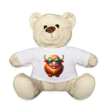 Cool Highland Cattle with Sunglasses – Comic - Teddy Bear - white - Front
