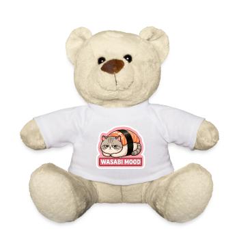 Angry Sushi Cat Salmon Nigiri Meme - Teddy Bear - white - Front