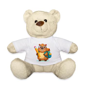 Beaver for school enrollment – start of school with pencil - Teddy Bear - white - Front