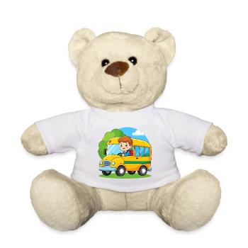 Yellow school bus for school enrolment – back-to-school bus - Teddy Bear - white - Front
