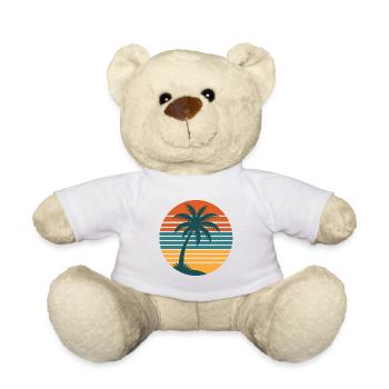 Retro Sunset with Palm Tree – Vintage 70s - Teddy Bear - white - Front