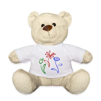 Three flowers - Teddy Bear - white - Front