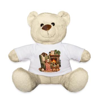 Cuddly knitting time by the fireplace knitting handmade - Teddy Bear - white - Front
