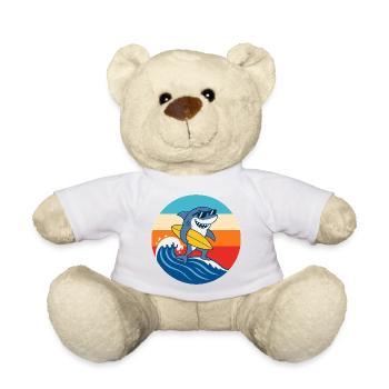 Retro Sunset Surf Cartoon Shark - Teddy Bear - white - Front