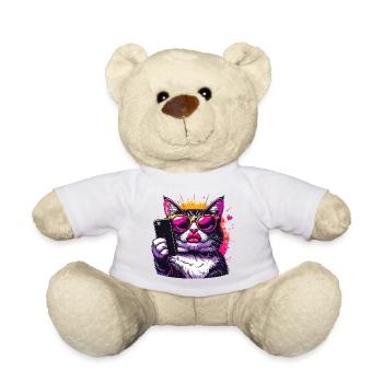 Cool Cat with Sunglasses – Selfie Cat Design - Teddy Bear - white - Front