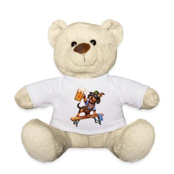 Lustiger Dackel mit Bier in bayerischer Tracht - Teddy - Weiß - Vorne