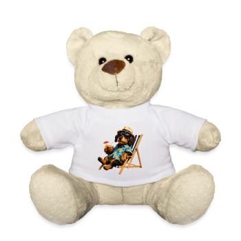 Funny dachshund with sunglasses and cocktail - Teddy Bear - white - Front