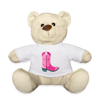 Pink Cowboy Boot - Teddy Bear - white - Front
