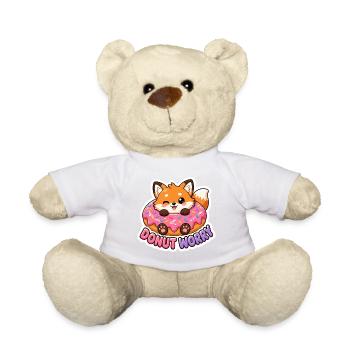 Cute Kawaii Fox Donut Worry Pun T-Shirt - Teddy Bear - white - Front