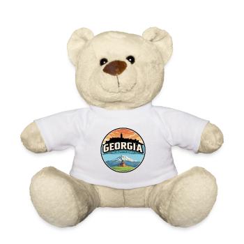 Retro Georgia Gergeti Trinity Badge - Teddy Bear - white - Front