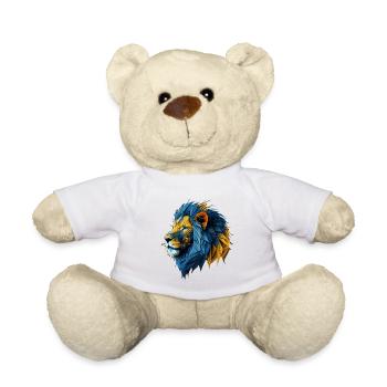 Blue-Gold Polygon Lion - Teddy Bear - white - Front