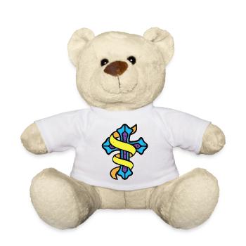 Ribboned Cross Emblem - Teddy Bear - white - Front