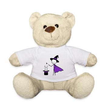 Stick figure as a magician conjures rabbit art - Teddy Bear - white - Front