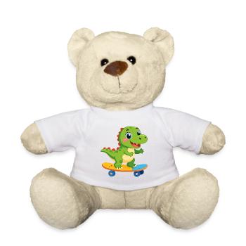 Little Green Dino on Skateboard – Skater Fun - Teddy Bear - white - Front