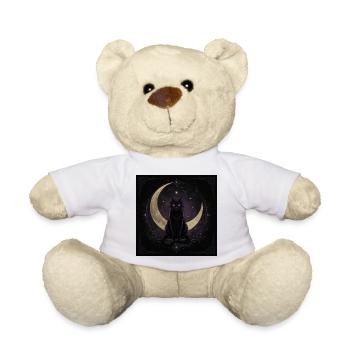 Gothic Black Cat – Crescent Moon - Teddy Bear - white - Front