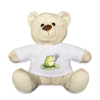 Cute frog with forget-me-not flowers - Teddy Bear - white - Front
