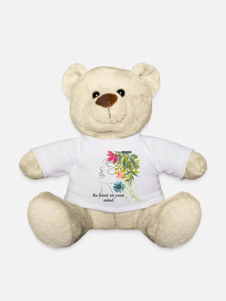 Sei freundlich zu deinem Geist – Blumenlinienkunst - Teddy - Weiß