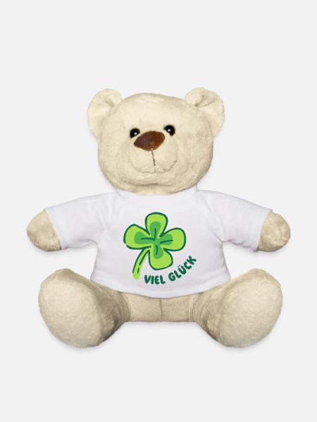 Viel Glück! Glücksbringer vierblättriges Kleeblatt - Teddy - Weiß