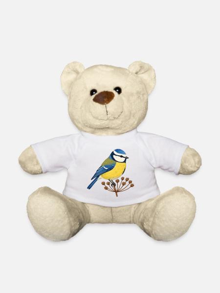 Blaumeise auf Samenstand – Gartenvogel - Teddy - Weiß