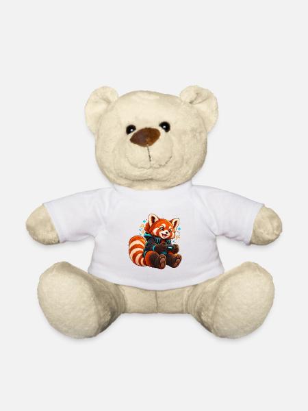 Red Panda Gamer mit Controller - Teddy - Weiß