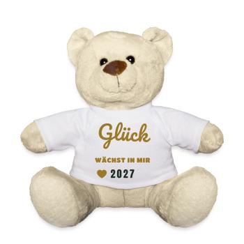 Schwanger 2027 Glück Wächst in Mir - Teddy - Weiß - Vorne