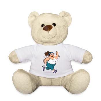 Korpulente Comic Frau beim Jogging Sport Spaß Shir - Teddy - Weiß - Vorne