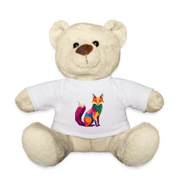 Bunter Fuchs Geometrisch Low Poly Wald T-Shirt - Teddy - Weiß - Vorne