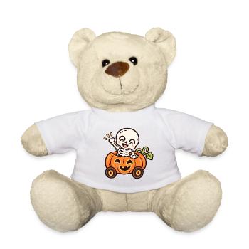 Lustiges Skelett im Kürbisauto – Halloween - Teddy - Weiß - Vorne
