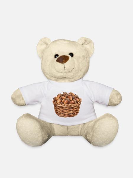 Weidenkorb gefüllt mit Eicheneicheln - Teddy - Weiß