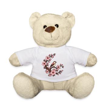 Kirschblüte Vogel Sakura Japan Natur Vektor Shirt - Teddy - Weiß - Vorne