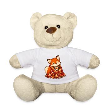 Fuchs mit Herbstschal und Kaffee - Teddy - Weiß - Vorne