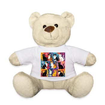 Katzenkunst "Bunt und Floral" - Teddy - Weiß - Vorne