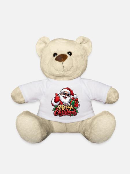 Weihnachtsmann mit Sonnenbrille: Frohe Weihnachten - Teddy - Weiß