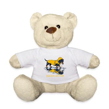 Dackelwetter Dackel in gelbem Regenponcho - Teddy - Weiß - Vorne