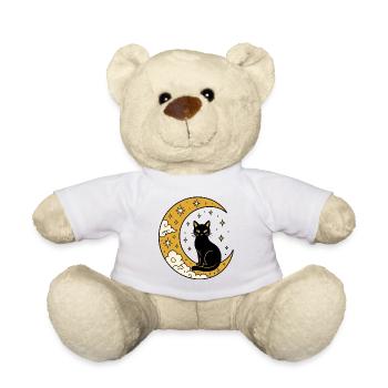 Schwarze Katze im Sichelmond T-Shirt Design - Teddy - Weiß - Vorne