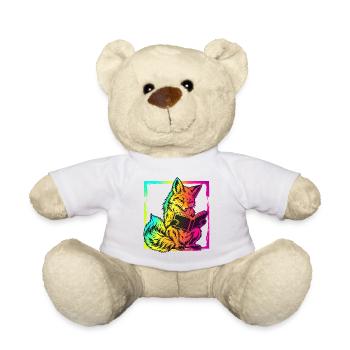 Lesender Fuchs – Neon Pop Art Bücherliebe - Teddy - Weiß - Vorne