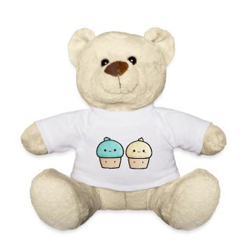 Deux cupcakes kawaii sucrés - Nounours - blanc - Devant