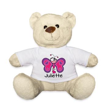 Papillon - Prénom Juliette - Nounours - blanc - Devant
