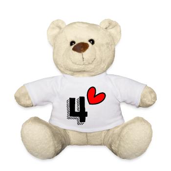 4 ANS. 4e ANNIVERSAIRE. ANNIVERSAIRE 4 ANS. 4 - Nounours - blanc - Devant
