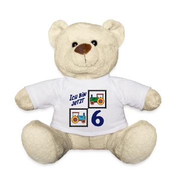 Ich bin sechs Jahre – 6. Geburtstag mit Traktoren - Teddy - Weiß - Vorne