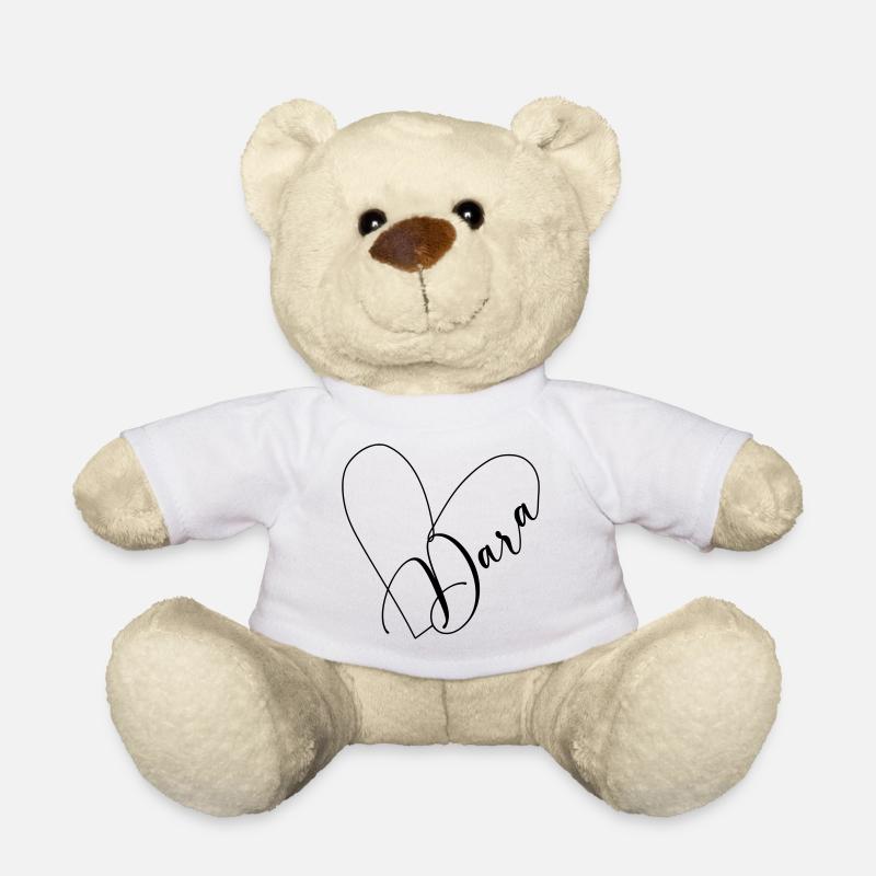 Dara Name Heart Line - Teddy Bear - white