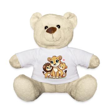 Loving Lion Mother With Two Cute Kids - Teddy Bear - white - Front