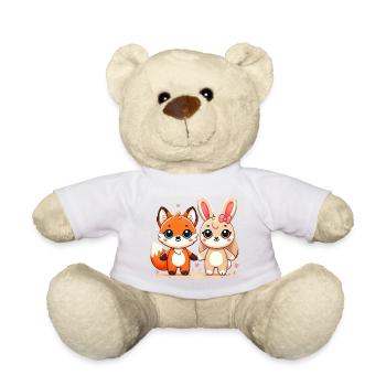 Fox And Rabbit Friends Holding Hands - Teddy - Weiß - Vorne