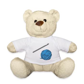 Blaues Häkel-Garn mit Häkelnadel - Teddy - Weiß - Vorne