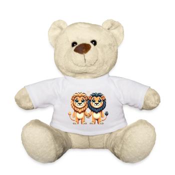 Two Cute Lion Friends Holding Hands - Teddy - Weiß - Vorne